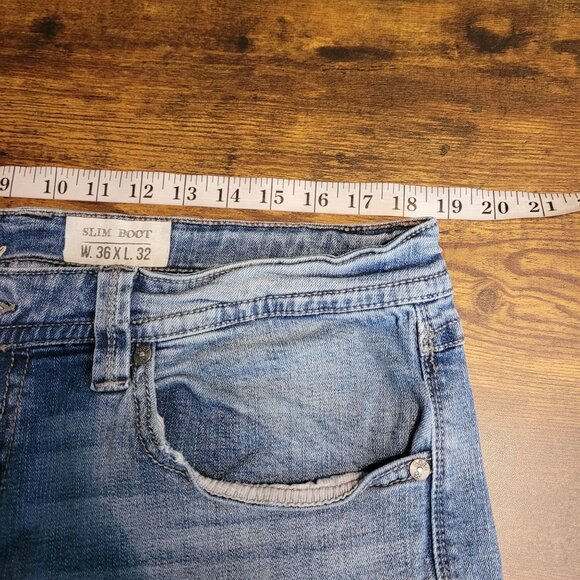 TK Akel Jeans Tag 36x32 Measures 36x31 Slim Bootcut Medium Light Wash Stretch - Picture 7 of 11